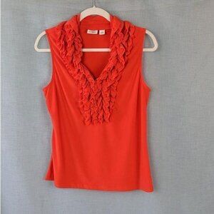 Cato Orange Ruffle V neck Top Tank Blouse Shirt Women's Large